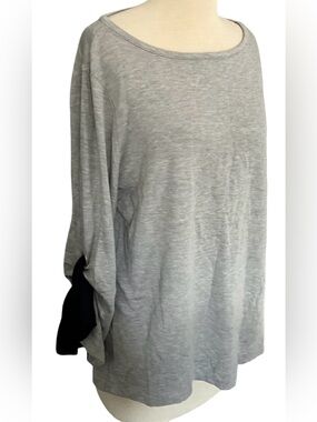 Ann Taylor Factory Gray Black Bow Tie Blouse Women’s Large Long Sleeve Top
